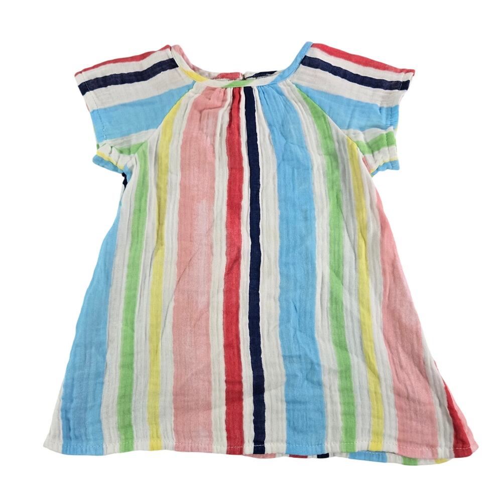 Primary Infant Girl 12-18 Month 100% Cotton Seersucker Striped Dress Spring EUC